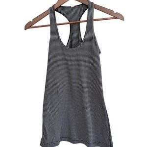 Lululemon Cool Racerback II Tank Top Black Gray Striped Size 6 (Approx. READ)